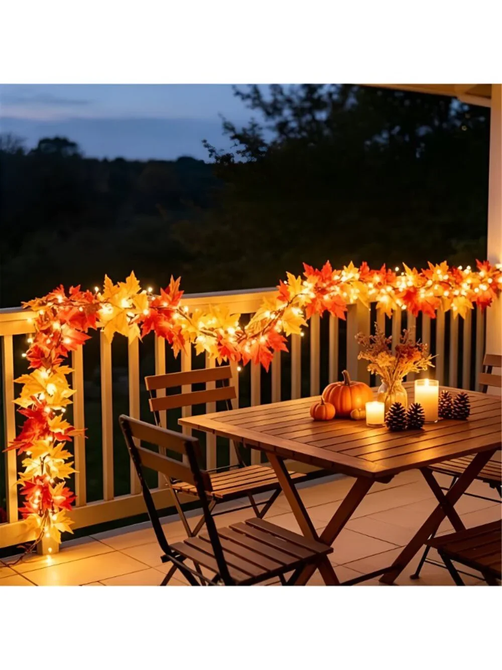 Fall Garland with Lights 9Ft Large Leaves Fall Decor Halloween Decorations